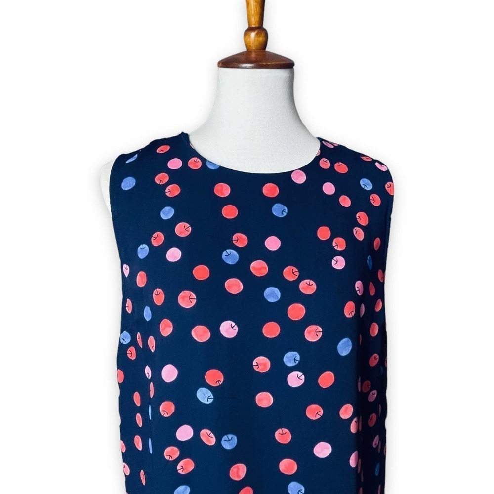 🍀Cynthia Rowley Womens Blue Cherry Print Round Neck Shift Dress 10 - Picture 4 of 12